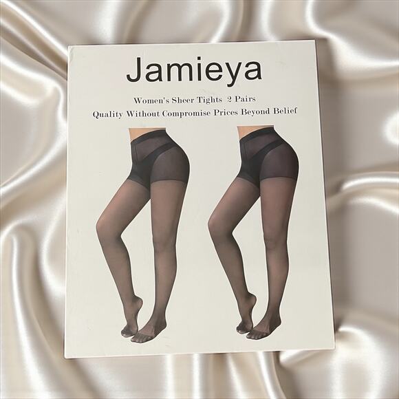 Jamieya Women's Sheer Black Tights 2 Pair Plus Size 2XL Control Top New in Box - Picture 1 of 3